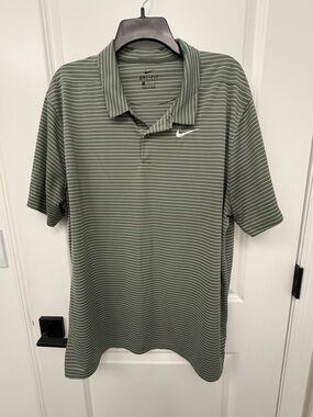 Nike Dri-FIT Olive Green Striped Polo Shirt. Size XL